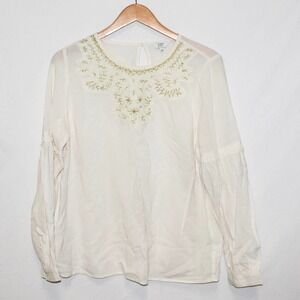 Crown & Ivy Ivory Long Sleeve Blouse size M Medium